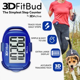 3DFitBud Simple Step Counter Walking 3D Pedometer from 3DActive with Clip & Lanyard - A420S - Royal Blue