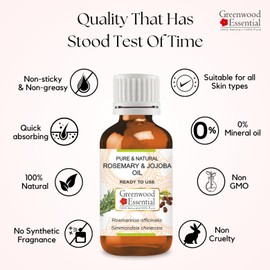 Greenwood Essential Rosemary and Jojoba Oil, Liquid Gold for Hair and Scalp- Pure and Natural 100ml (3.38oz)