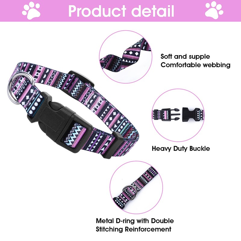 Cobee Nylon Dog Collar, Adjustable Puppy Collars with Patterns Bohemian
