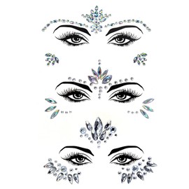 3 Pieces Gemstones Temporary Tattoos Glitter Gemstones | Rhinestone Face Jewels Crystals Rhinestones for Music Carnival Party Makeup