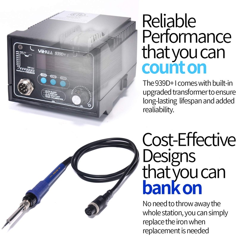 YIHUA 939D+ I Soldering Station, Upgraded, 75 Watt Equivalent with