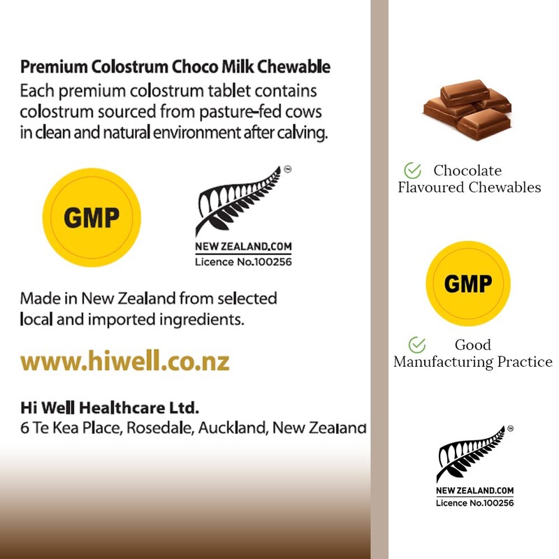 Hi Well Premium Grass-Fed Colostrum Choco Milk 150Tablets