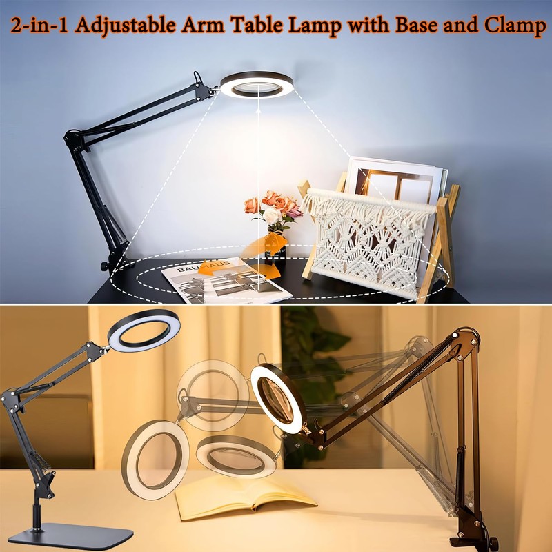 15X Magnifying Glass Lamp with Clamp and Stand, 72 LEDs