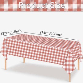 3 Pack Red and Pink Gingham Tablecloths, 54 X 108Inch Disposable Party Table Covers Scalloped Red and Pink Checkered Tablecloth