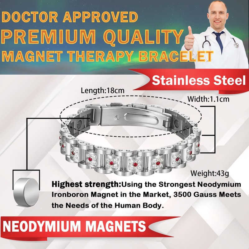 YINOX Women's Super Magnetic Bracelet, Women's Magnetic Bracelet, Stainless Steel