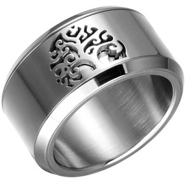 Jude Jewelers 12mm Stainless Steel Tree of Life Wedding Band Anniversray Promise Ring (Silver, 9)