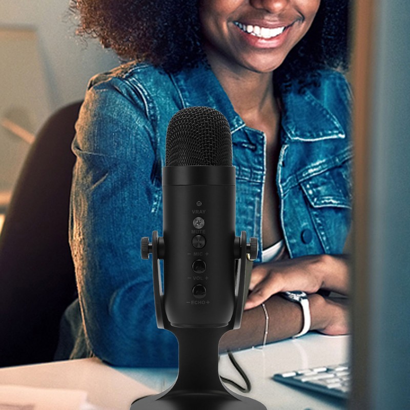 USB Condenser Microphone Plug Play Recording Microphone 360 Degree Rotatable