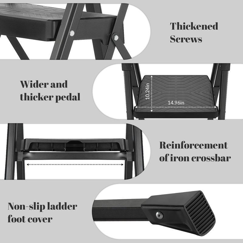 XinSunho 4 Step Ladder, Foldable Handrail & Tool Tray Stool