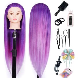 26"-28'' Mannequin   Styling Manikin  Doll  Synthetic Fiber  Hairdressing  Model Free Clamp Exquisite Gifts (Dream Purple) - Color: Purple Four Colors