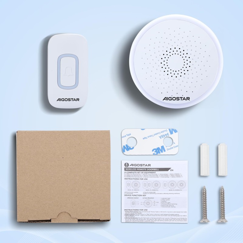 Aigostar Wireless Bell with RGB Light, IP55 Waterproof Outdoor Door
