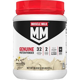 Muscle Milk Genuine Protein Powder, Vanilla Crème, 1.93 Pounds, 12 Servings, 32g Protein, 2g Sugar, Calcium, Vitamins A, C & D, NSF Certified for Sport, Energizing Snack, Packaging May Vary | Muscle Milk