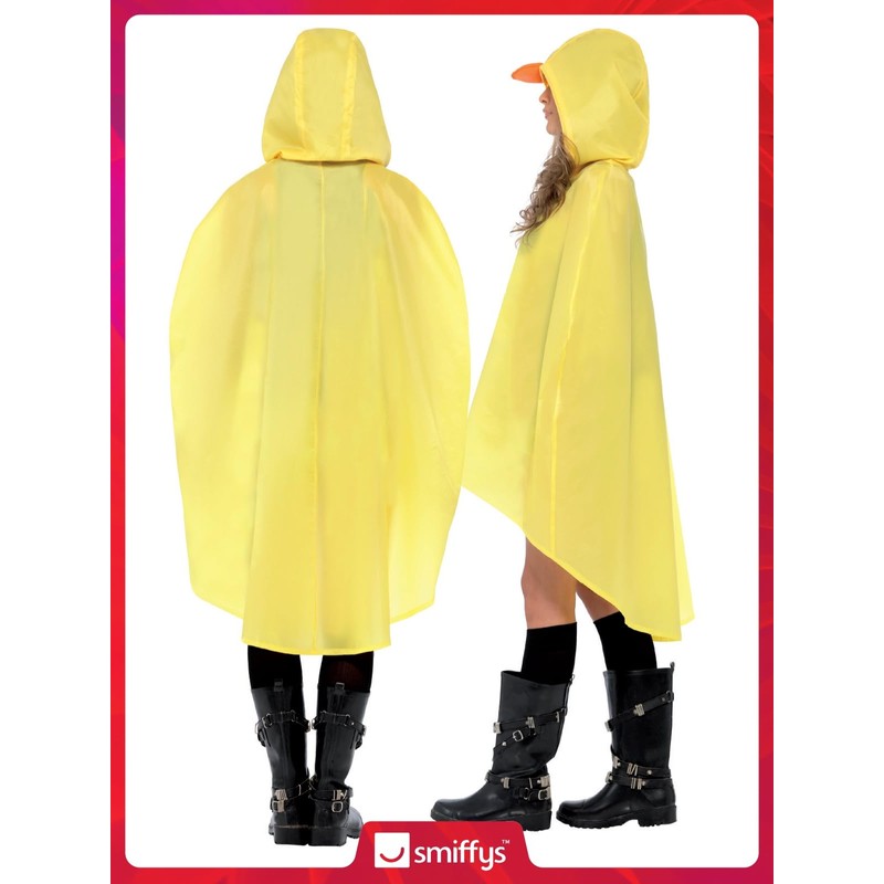 Smiffys Duck Party Poncho, Yellow with Drawstring Bag, Party Poncho
