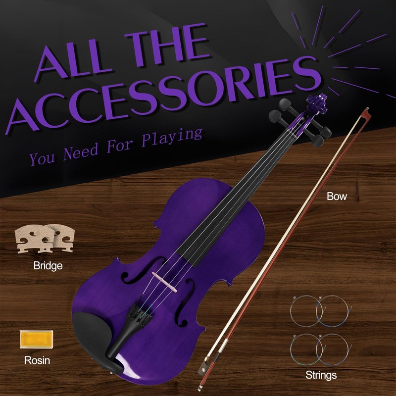 Ceciliec 16 Inch Acoustic Viola Set, Beginner Handmade Varnish Solid