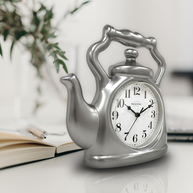 Presentime & Co. 11" Teapot Clock, Silent Non Ticking, Modern