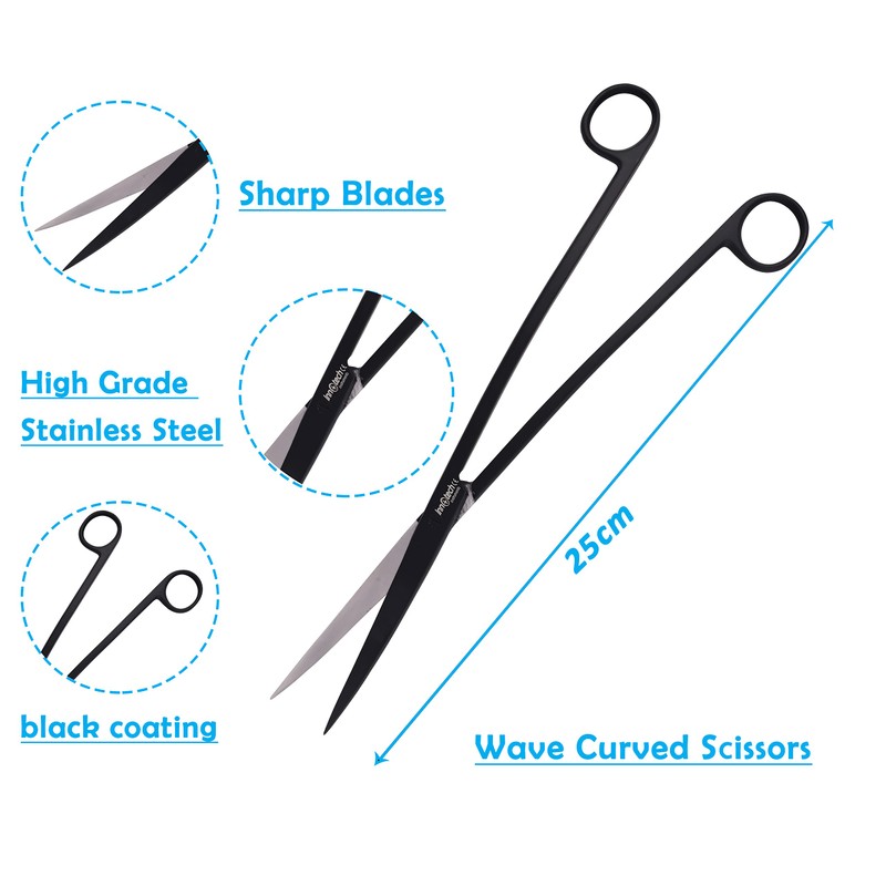 Innotech Aquarium Scissors 25 cm Aquarium Cleaning Wave Scissors Black