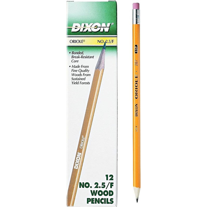 Dixon Oriole Woodcase Pencil, #2.5/F Medium Fine, Yellow Barrel, 12-Pack