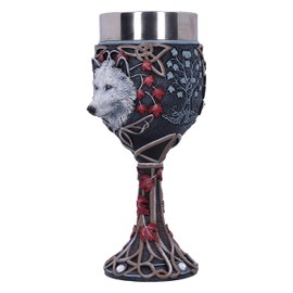 Nemesis Now Lisa Parker Guardian of The Fall White Autumn Wolf Goblet, Stainless Steel, White, 1 Count (Pack of 1)