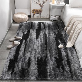 Meralax Area Rugs for Living Room Bedroom, Black 4x6 Feet Soft Fluffy Shaggy Bedside Rug, Machine Washable Indoor Floor Carpet for Kids Girls and Boys, Dorms, Nursery Rooms, Home Decor Aesthetic
