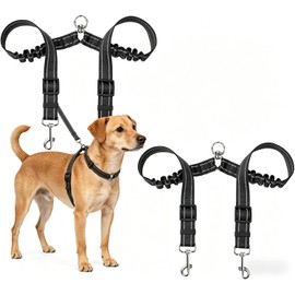 WADY 2Pcs Correa para Perros Resistente, Doble Ajustable para Perros, 360 °Sin Enredo Rotación y Reflectante Correas para 2 Perros Pequeño Medianos y Grandes, para Entrenar, Caminar, Trotar (Negro)