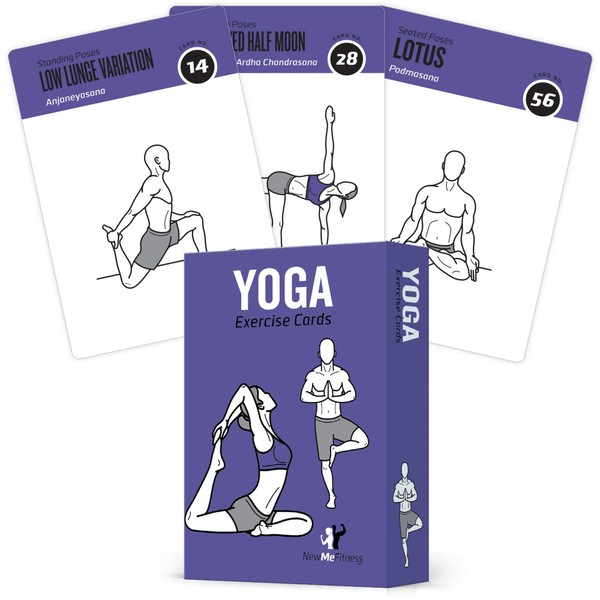 NewMe Fitness Yoga Pose Workout Cards - Instructional Deck for Women & Men, Beginner Fitness Guide to Training Exercises at Home or Gym