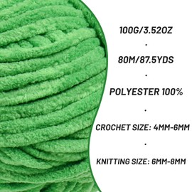 Chunky Chenille Yarn for Crocheting, Baby Yarn for Crocheting Soft Blanket, 87.4 yds /3.5 oz Crochet Yarn, Bulky 5 Amigurumi Yarns, Fluffy Velvet Yarns for Knitting Crafts (Christmas Green)