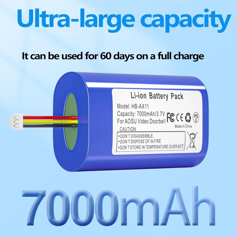 For AOSU 7000mAh Rechargeable Battery for AOSU Video Doorbell Camera