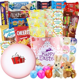 Easter Snack Pink Tin (46 Count) Filled with Candy, Peelable Gummies, Bunny and More, Great Package for Family, Friends, Boys and Girls