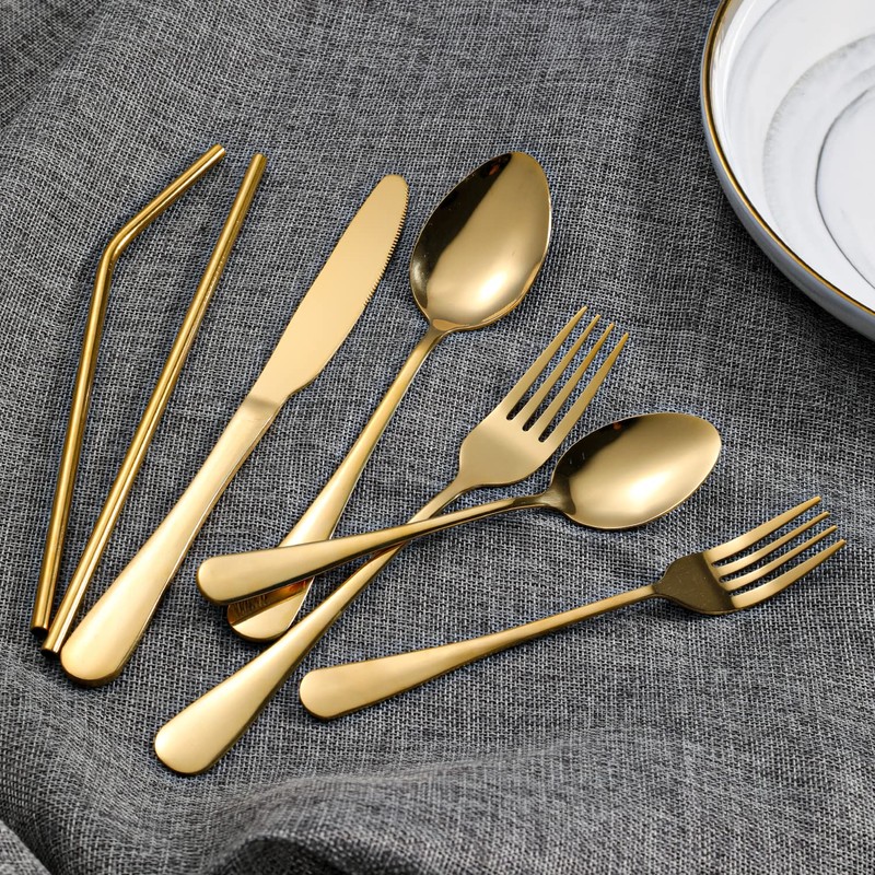 Gutuwellea 84 Pieces Gold Silverware Service for 12 Flatware Set