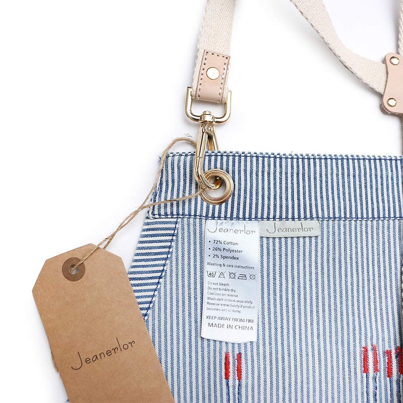 Jeanerlor Blue Striped Denim Aprons for Women and Men -
