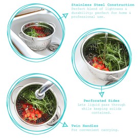 1x 21.5cm Stainless Steel Colander - Metal Kitchen Cooking Rice Pasta Vegetable Food Strainer Drainer Sieve Bowl with Handles - by Argon Tableware