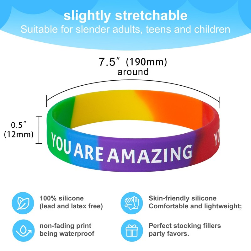 QEERBSIN 60 Pcs Inspirational Silicone Bracelets Motivational Bands