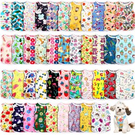 Yeyeplum 42 Pcs Dog Shirts Printed Puppy Clothes Breathable Cartoon T Shirt for Dog Soft Puppy Clothing Lovely Pet Shirts Outfits for Pet Dogs Cats Summer Party Holiday, 42 Styles (S)