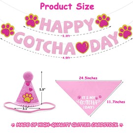 SINFUN Gotcha Day Dog Bandana Boy Girl Pet Happy Birthday Triangle Scarf Bibs Blue Pink Cone Hat Banners Balloons Adoption Party Decor Accessories for Puppy Small Large Dogs Cats