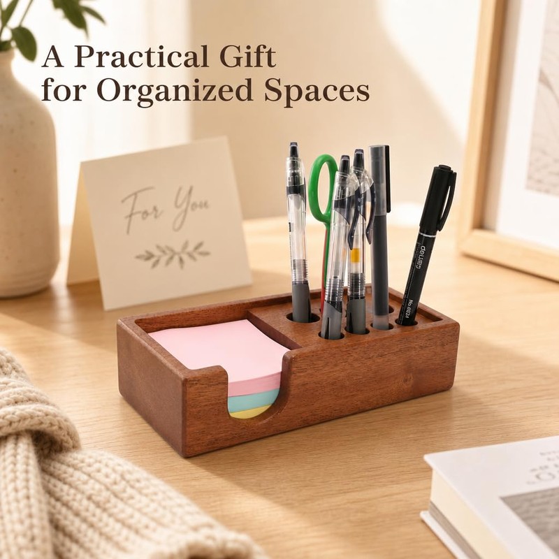 RiLiKar Wood Pencil Holder Pen Display Stand 3x3 Inch Sticky