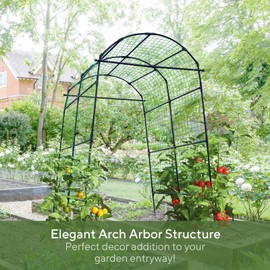 FOLLOOK Garden Arch Trellis for Climbing Plants Outdoor, 7.8 ft Tall Cucumber Trellis for Raised Bed, Plastic-Coated Metal Plant Support Vegetable Squash Pea Bean Grape Vine Arbor Trellis, Black