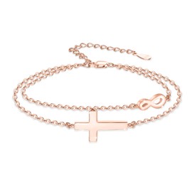 OHAYOO Infinity Bracelet Women's 925 Sterling Silver Rose Gold Bracelet Infinity Sign with Cross Bracelet Infinity Jewellery Gifts for Girlfriend Women Girls Mum, Sterling Silver, Cubic Zirconia
