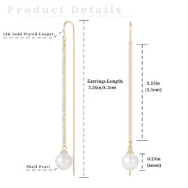 Pearl Threader Earrings for Women, 18k Gold Plated Long Drop Earrings Dangle Tassel Chain Jewelry for Teen Girls Gift, One Size, Copper, Pearl