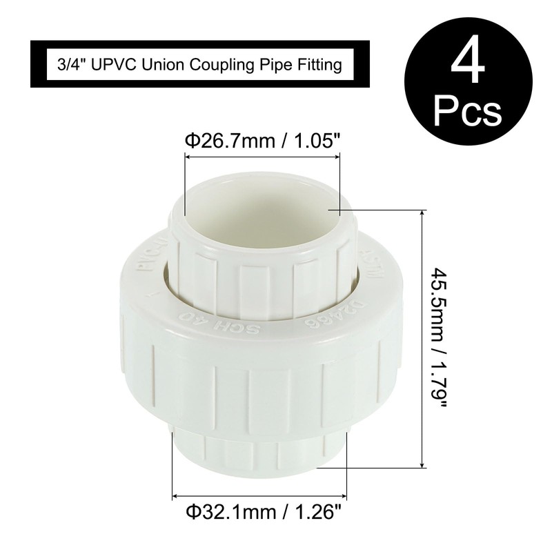 sourcing map 6Pcs 3/4" UPVC Union Coupling Pipe Fitting (Socket