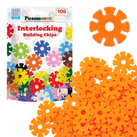 PicassoTiles Building Chip Interlocking Disc Construction Blocks in Orange Color STEM Learning Early Education Toy Engineering Playset Child Brain Development for Toddlers Girls Boys Kid Age 3+ PTF108