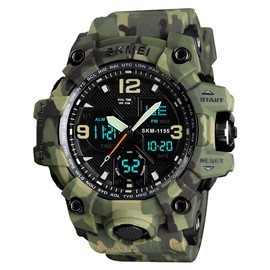 Men's Military Watch Sports Outdoor Waterproof Digital Watches with Date Multi Function Tactics LED Alarm Stopwatch Analog Watches 1155 Green Camo