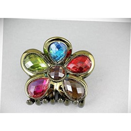 Perfect Hairstyle with Our Hair Accessories - Antiqued Gold Flower Hair Clip Barrette Claw Clamp Accessory Dark Gem Colors Fashionable Hair Accessory Hair Jewelry Accessories for Lady Women