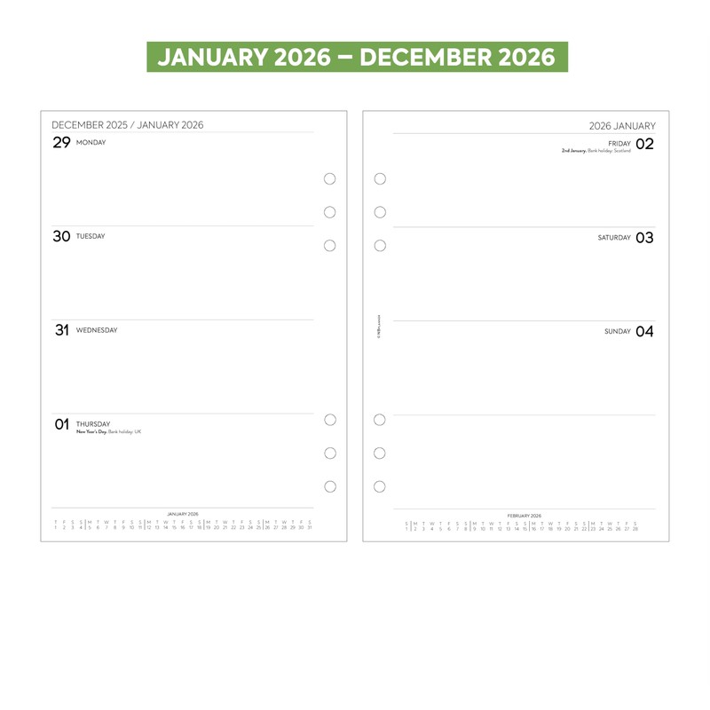 2026 A5 size week on two pages diary organiser refill