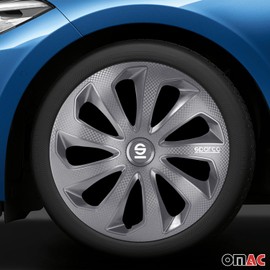 SPARCO Sicilia - ABS Gray Carbon Hub Caps 14 Inch Set of 4, Tapas para Rines 14, Premium Wheel Covers 14 Inch, R14 Rim Cover Set, Snap On Durable Car Replacement Exterior Accessories