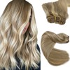 Sew in Hair Extensions Real Human Hair, Ash Blonde Balayage