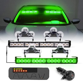Xprite LED Emergency Traffic Advisor Dual Strobe Light Bar, w/Control Box Front Rear Windshield Visor Deck Safety Hazard Warning Flashing Lightbars, for Construction Vehicles Semi Trucks Car - Green