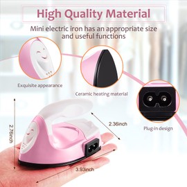 Honoson Mini Craft Iron Mini Heat Press Small Iron Portable Handy Tiny Flatiron with Charging Base Accessories for Fuse Beads Patch DIY Shoes T-Shirts Heat Transfer Vinyl Projects(Light Pink)