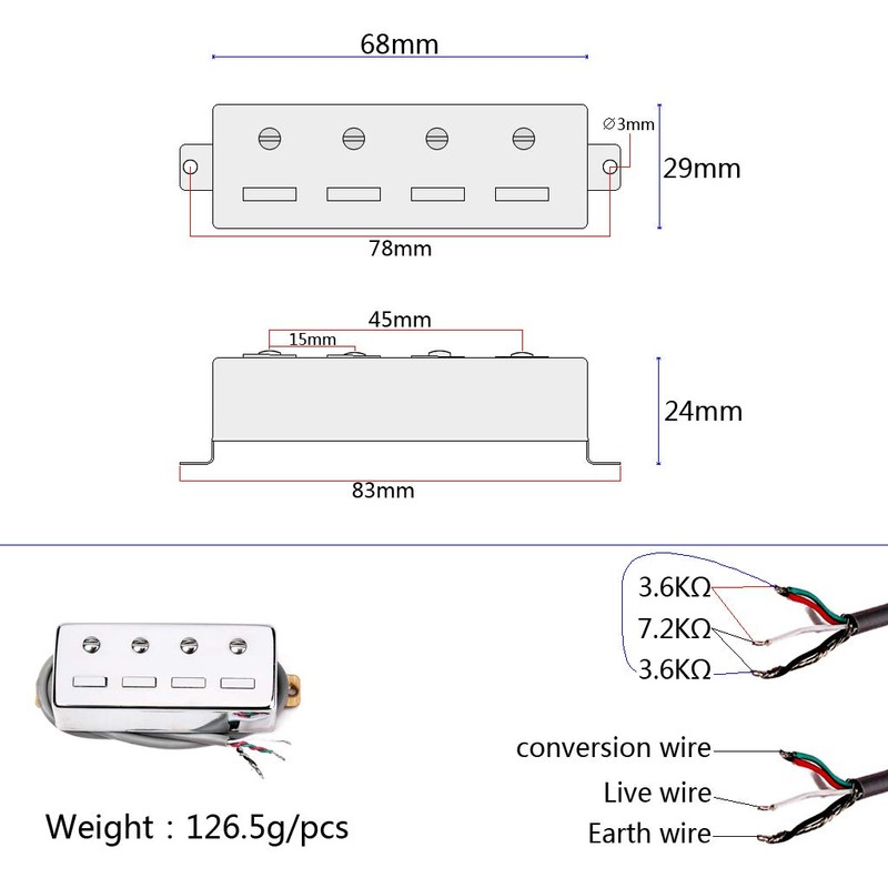 Alnicov 4-String Bass Guitar Magnet Pickup Replacement Chrome