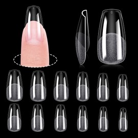 MEKK Medium Coffin Nail Tips, 240Pcs Coffin Nails Tips Soft Gel Coffin Nail Tips Full Cover Nail Tips Half Matte Nail Extension Tips Pre-shaped Clear Nail Tips for Home DIY Nail Salon 10 Sizes