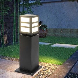 Landscape Path Lights 24" IP65 Waterproof Bollard Lights, Heavy Duty Steel Stable Widened Base E27 Lamp Holder, Modern Outdoor Path Lights Bollard for Lawn, Patio, Courtyard, Driveway, Oblong 1pack