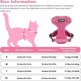 Dricar Cat Harness with Lead, Escape Proof, Adjustable, Cat Lead with Harness for Cats, Comfortable Cat Harness, Chest Harness with Reflective for Cats and Small Dogs (Pink, L)